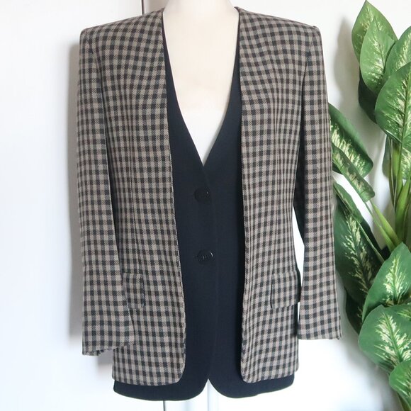 Giorgio Armani Collezioni Wool Blazer Jacket Luxury Checkered Plaid Designer 40 - Picture 1 of 14